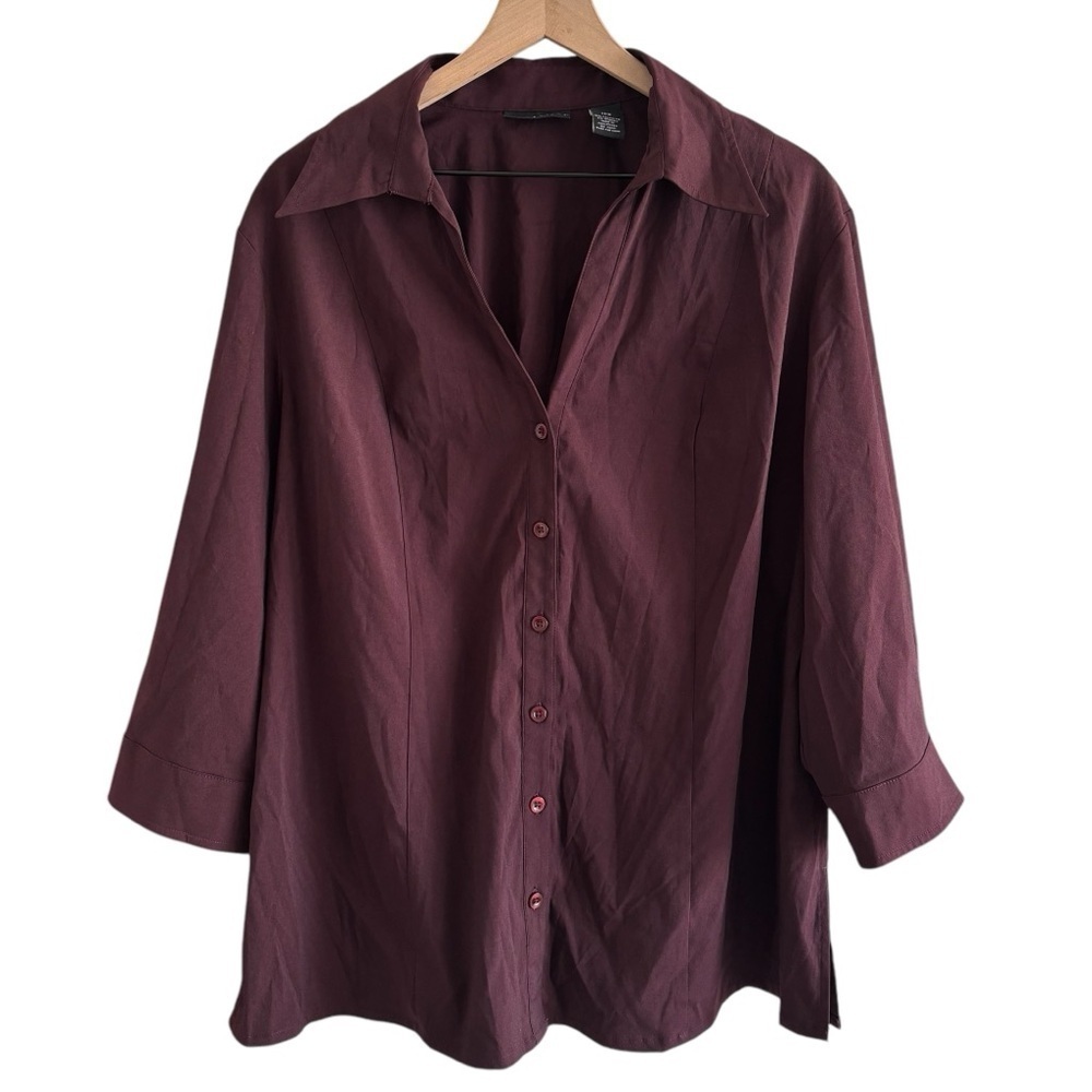 Apostrophe Burgundy Button-Up Blouse 3/4 Sleeve Women’s Size 18W